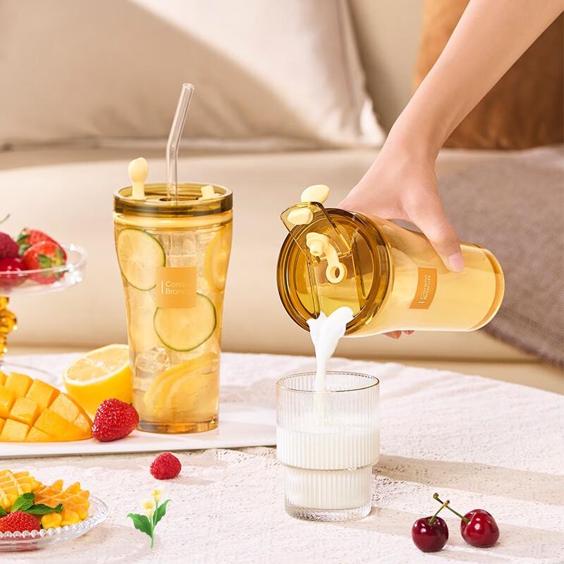 Corelle Joyful Heart 500ml Glass Tumbler with Straw