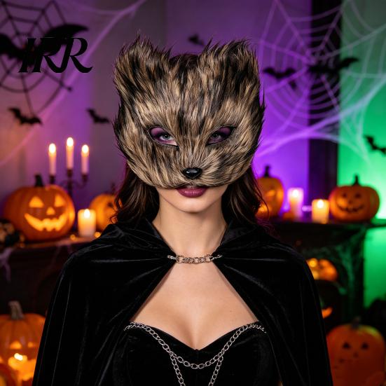 Lightweight Cosplay Animal Mask Long Fur White Fox Half Face Mask, Halloween Masquerade Elegant Fairy for Ancient Style Photoshoot Party Performance