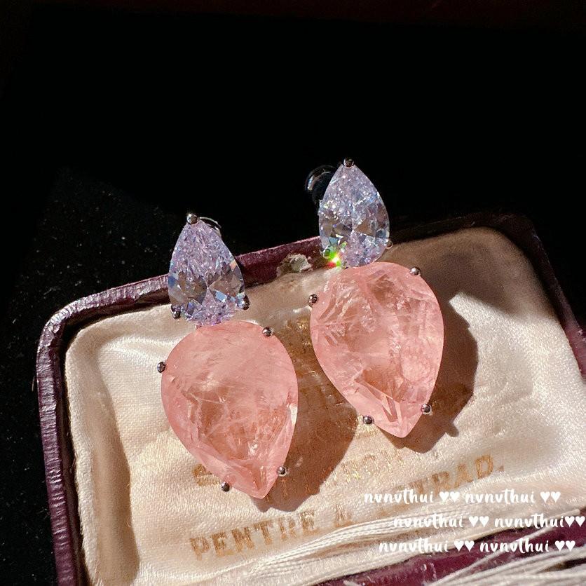 Colorful Orange Diamond Water Drop Gem Earrings, Rich Woman'S Happiness, Plated With 18K Gold, Cinnamon Teardrop Para Zircon Necklace.