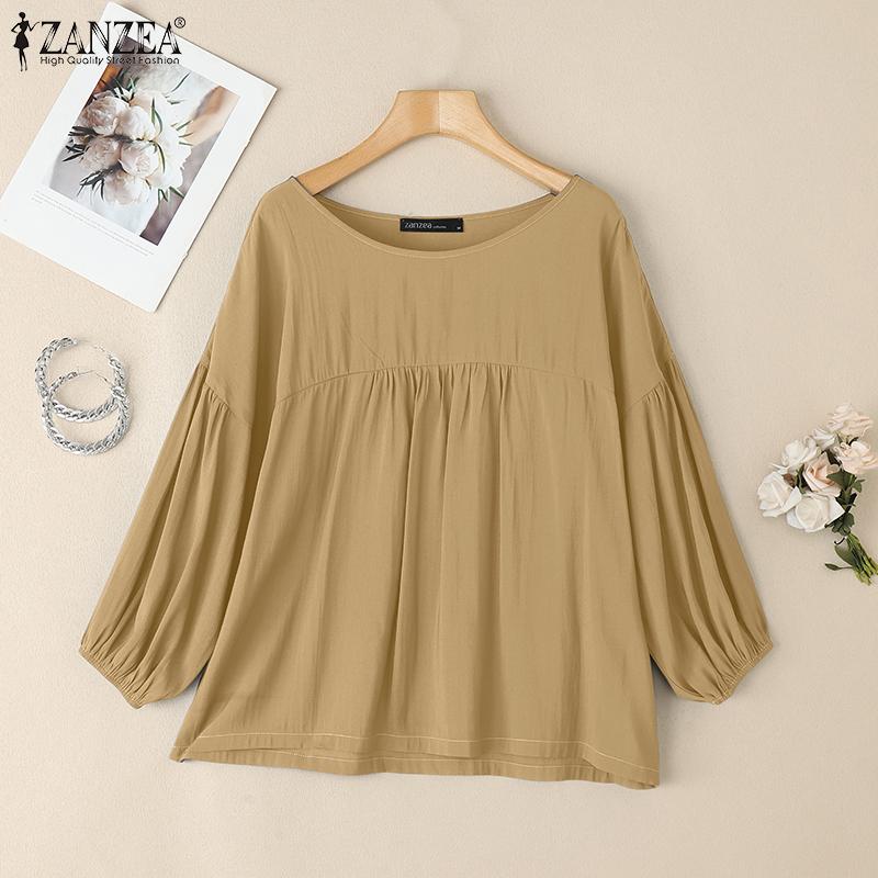 ZANZEA Damen Lässig Rundhals Locker Langarm Überwurf Bluse
