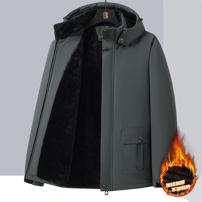 Men's Plus Size Fleece-Lined Winter Coat - Loose Fit Cotton Jacket for Middle-Aged Dads