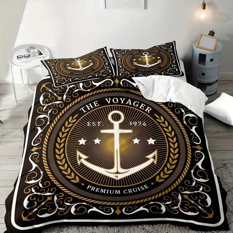 Anchor Pattern Bedding Set Set, Suitable for All Seasons 3d Printed Bedding Set, Soft and Comfortable Bedding Set for Kids Adult