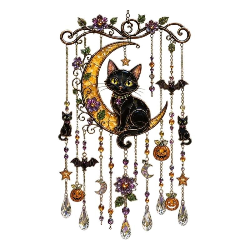 Halloween Entryway Hanging Ornament Acrylic Sun Catchers Wind Chimes with Crystal-Look Drop for Indoor Window Decors