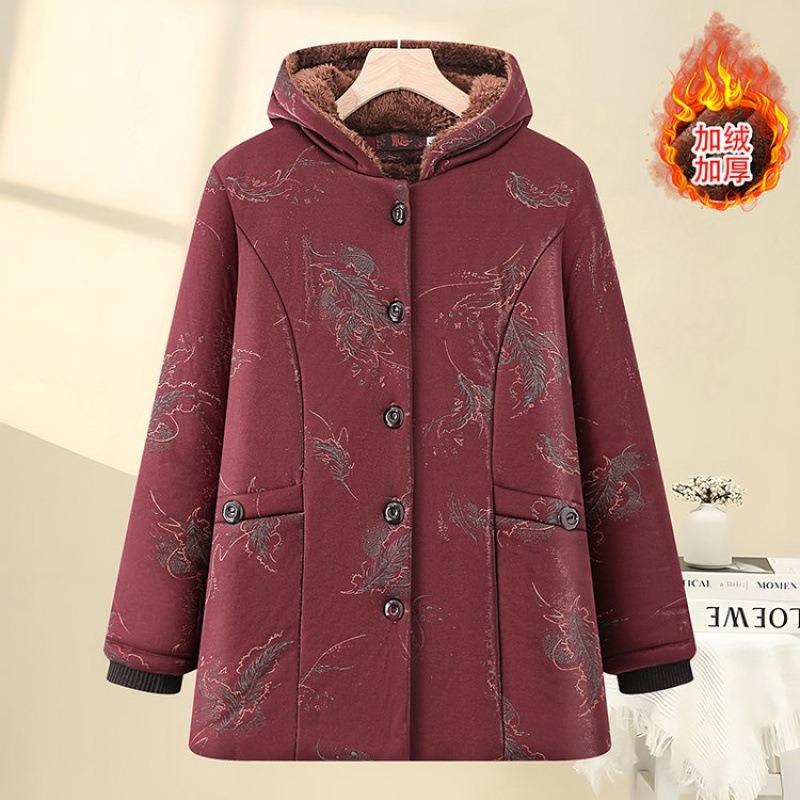 Padded Jacket Women's Winter Padded Jacket Piled and Thickened Warm Windproof Jacket Old Lady Padded Jacket