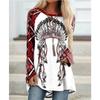 Round Neck 3D Ethnic Style Printed Top Fashionable Casual Long Sleeved Women's T-shirts