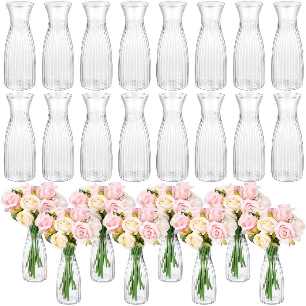 New Transparent Plastic Flower Vase Hydroponic Bouquet DIY Supplies Striped Vases Home Desk Decor Decorative Vase