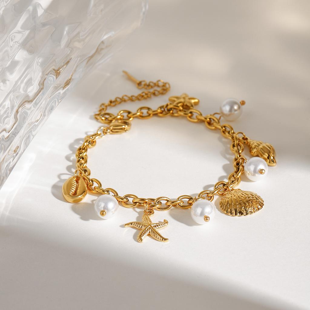 Yori Ocean Style Summer Accessories Shell Pearl Shell Drop Chain Bracelet Bangle Stainless Steel High Quality Jewelry