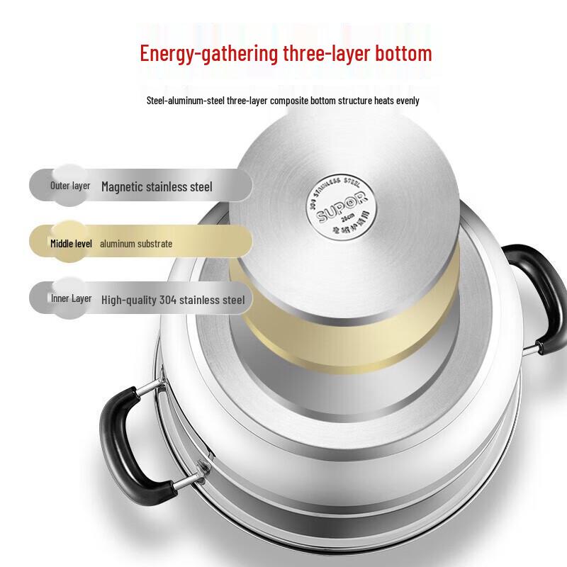 SUPOR 28cm Double-Layer 304 Stainless Steel Steamer Pot