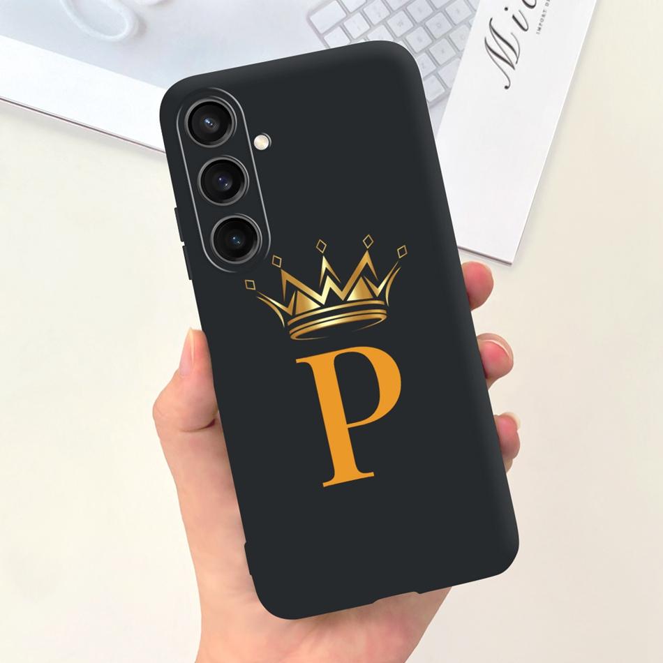 For Samsung Galaxy A15 Fashion Crown Sakura Initial Letter Case For Samsung A15 SM-A155F A 15 4G Soft Silicon Phone Bakck Cover