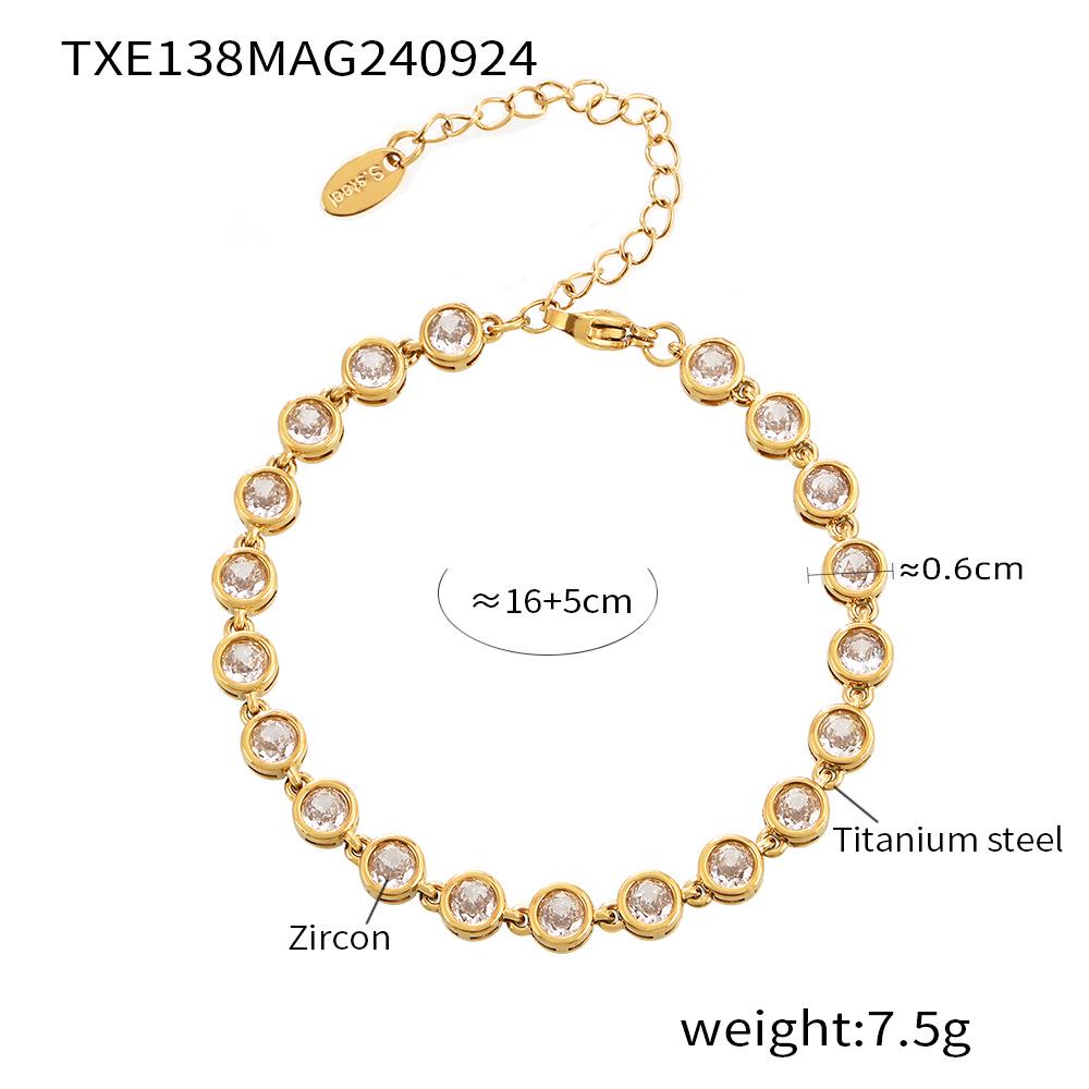 Bohemian Zircon Jewelry Set: Colorful Beads, Round Necklace & Bracelet, Titanium Steel with PVD Plated 18K Gold.