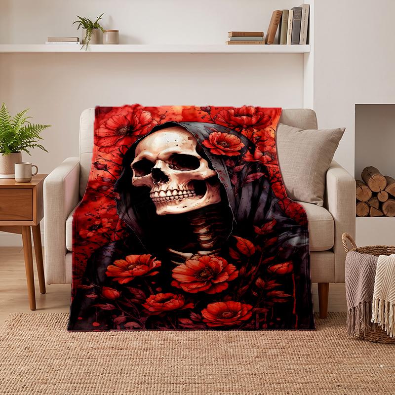Flowers Skull Soft Warm Flannel Blankets Comfortable Blanket for Home Decoration Gifting