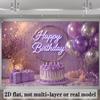 2D Neon Sign Style Purple Happy Birthday Backdrop Banner Party Decoration
