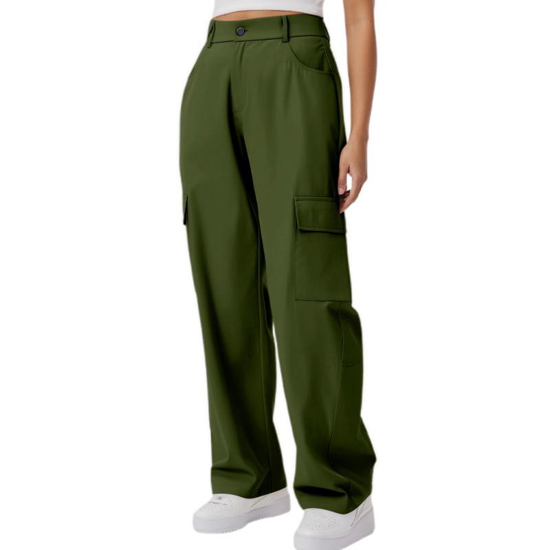 Womens High-Waisted Cargo Pants Loose Fit Streetwear Trousers With Multiple Pockets Lightweight Acetate Blend