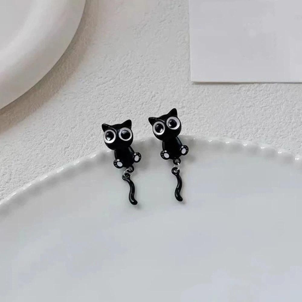 Sweet Black Cat Ear Studs Simple Cartoon Earrings Accessories Black Cat Earrings  Jewelry Gifts