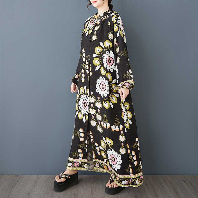 Women's Retro Single Breasted Long Shirt Shirt Dress