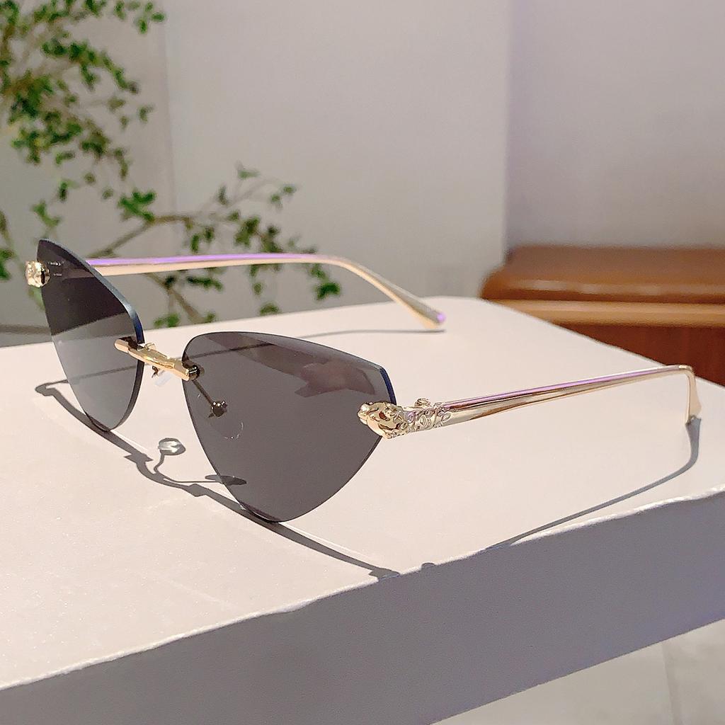 Y2K Vintage Rimless Triangle Cat Eye Sunglasses Women Men Luxury Designer Punk Leopard Head Sun Glasses