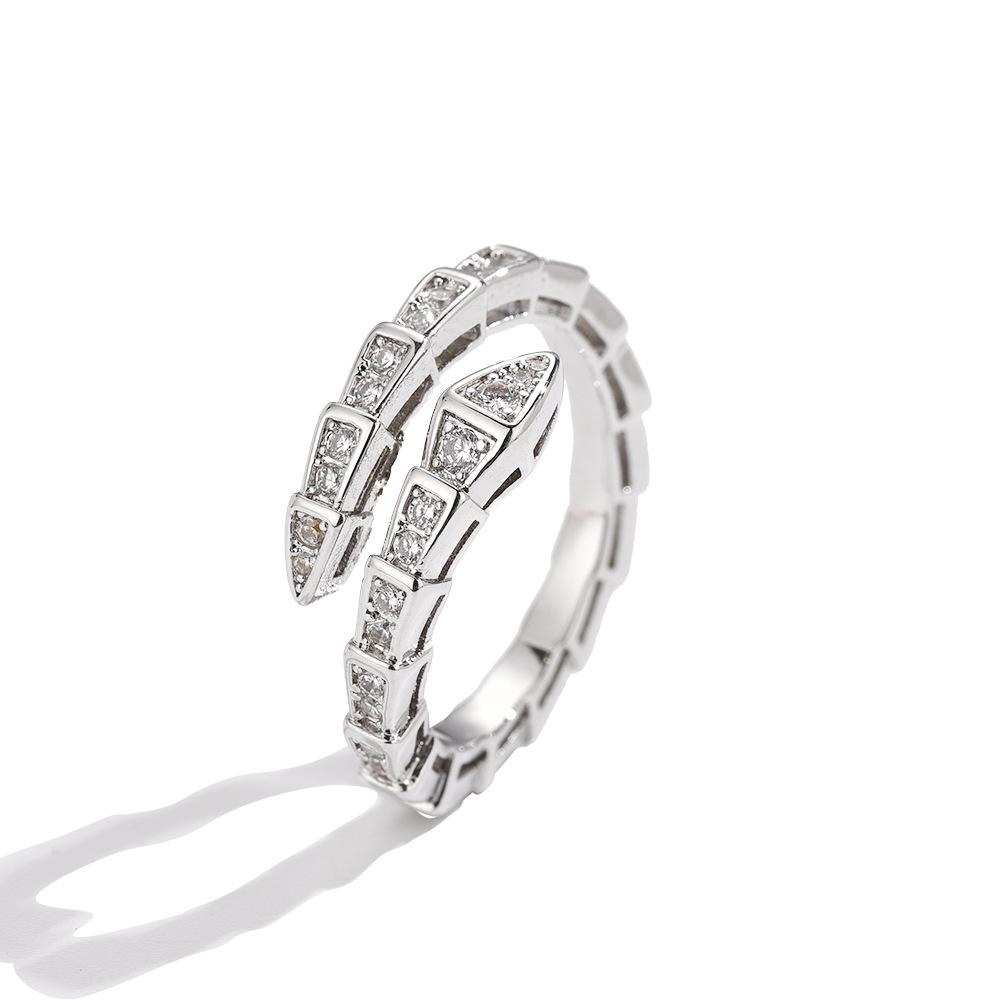 

2025 popular micro-inlaid zircon full diamond snake bone ring versatile non-fading index finger ring opening adjustable