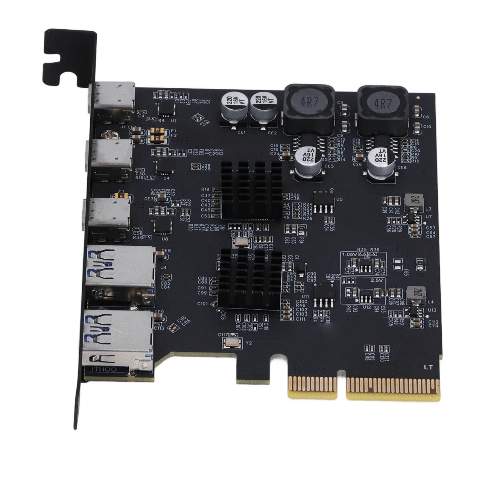 

USB 3.2 Gen 2 Expansion Card 10Gbps 2 Type A 3 Type C Port PCIE 4X Expansion Card Adapter Card for