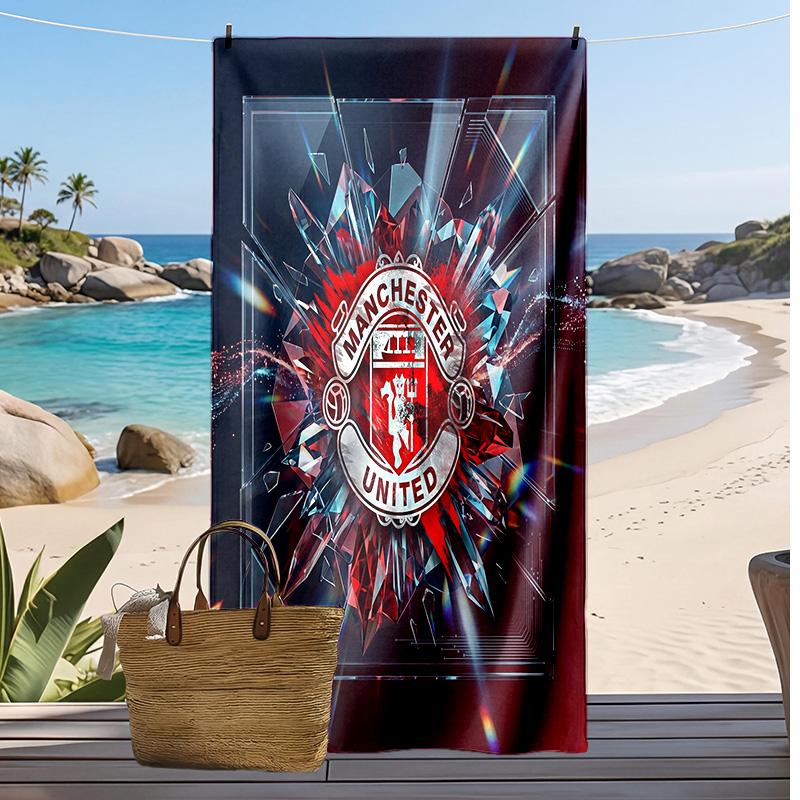Manchester United Bedrucktes Strandtuch Schnelltrocknend Weiches Handtuch Tragbare Große Rechteckige Stranddecke für Reisen Schwimmbad