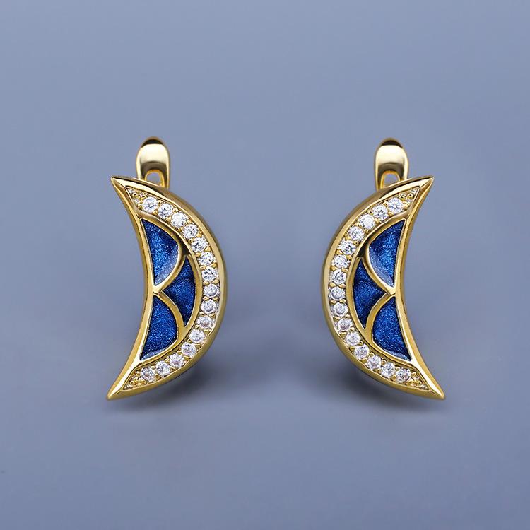 Аксессуары Экзотические Винтажные Египетские Серьги-Полумесяцы Инкрустированные Созвездием Эмаль Женские Пусеты