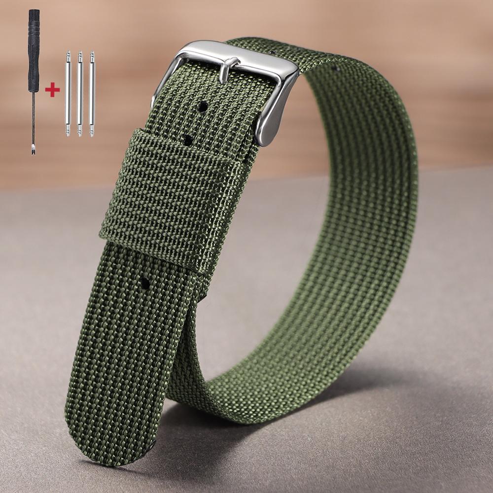 

Army Sports Breathable Nylon Watch Band 18/20/22mm Braided Nylon Strap for Seiko Men s Fabric Nylon Bracelet Wristbelt for Omega 18mm&Silver Buckle зелёный