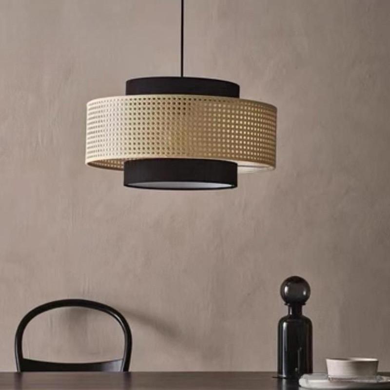 Vintage Japanese Style Pendant Light Living Room Decoration Woven Bamboo Chandelier Restaurant Kitchen LED Hanging Lamp