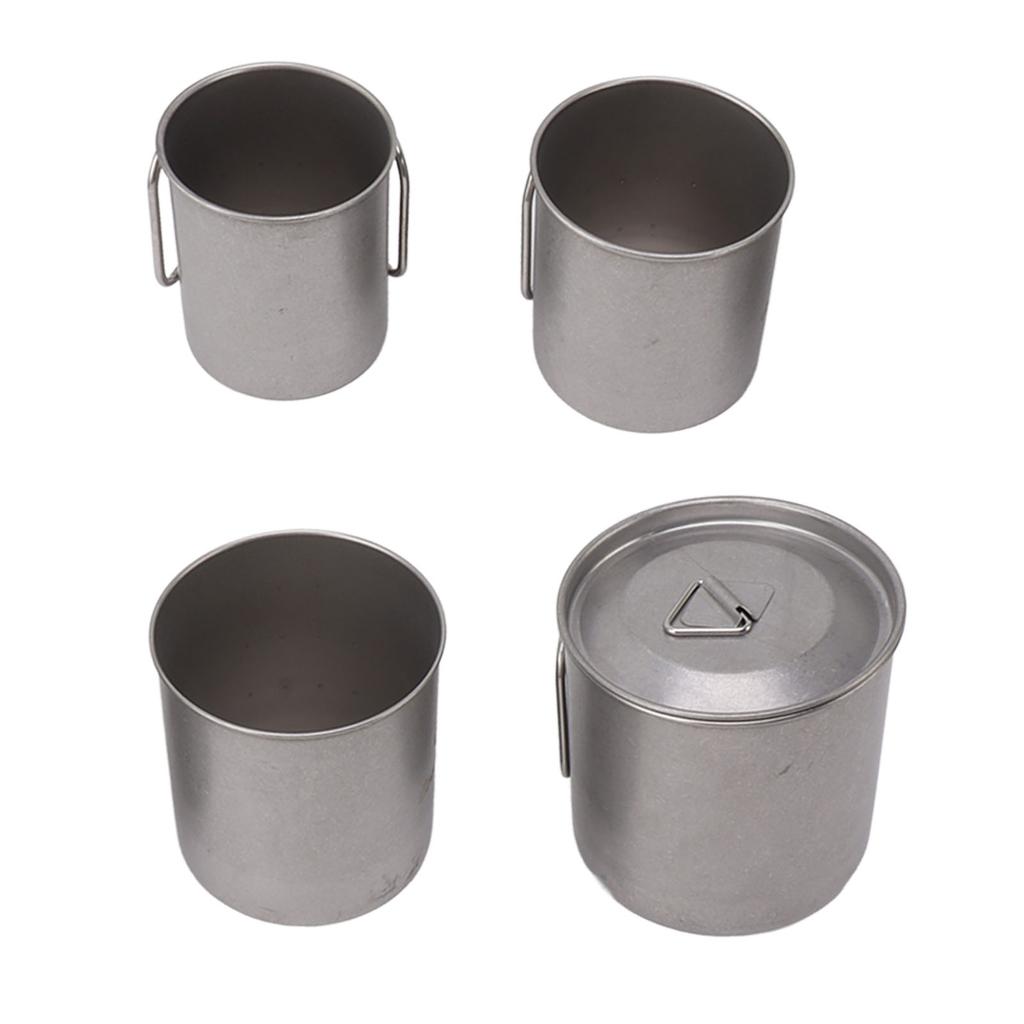 4PCS Camping Mug Portable Stainless Steel Coffee Cup with Foldable Handle and Lid for Backpacking