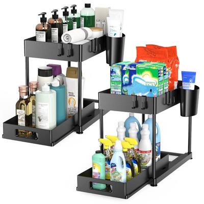 1 Stück Unterspülen-Organizer und Aufbewahrungsregal, 2-stufiger Küchen-Unterspülen-Organizer – ausziehbarer Unterspülenschrank-Organizer für Küche und Badezimmer