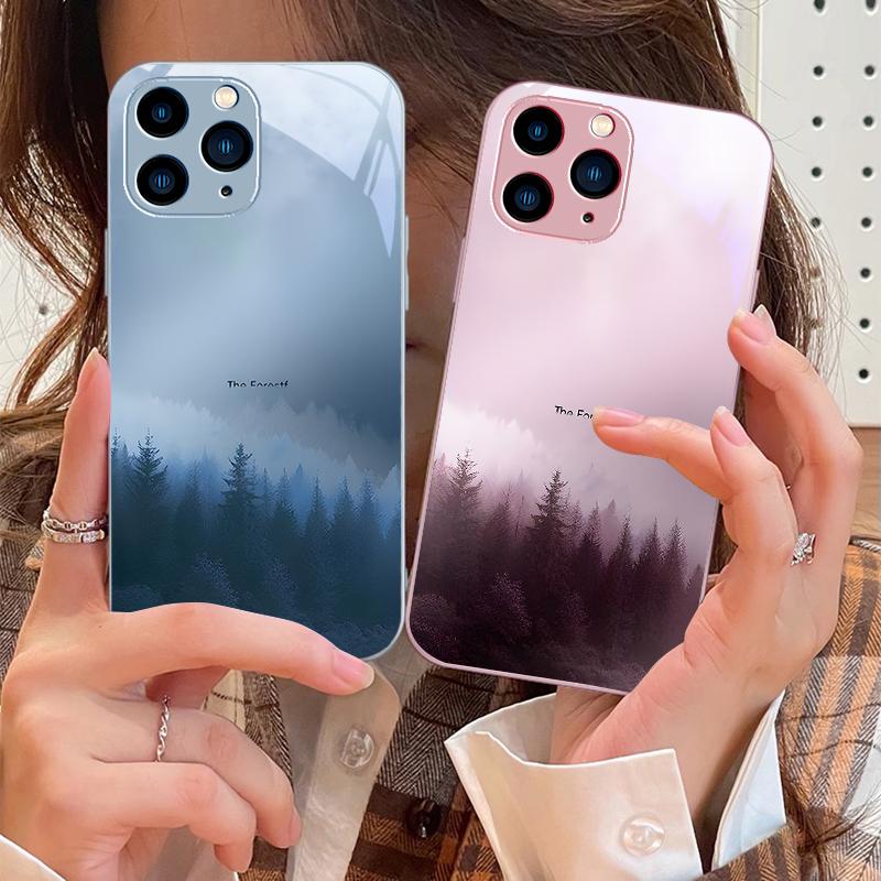 Pearl Lotus Powder For IPhone 16 Pro Max 15 Pro 14 13 12 Mini 11 XS Max XR 7 8 Plu SE 2022 Tempered Glass Phone Case