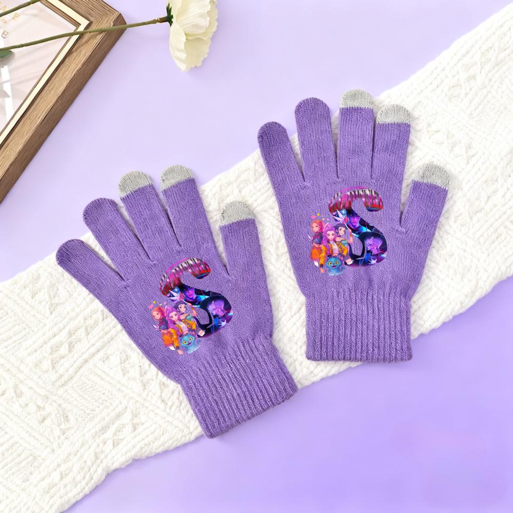 

KPOP Demon Hunters Girls Cartoon Letters A -Z Children Headgear Cold Season Adorable Warm gloves Anime Children Birth Date and Xmas Gifts