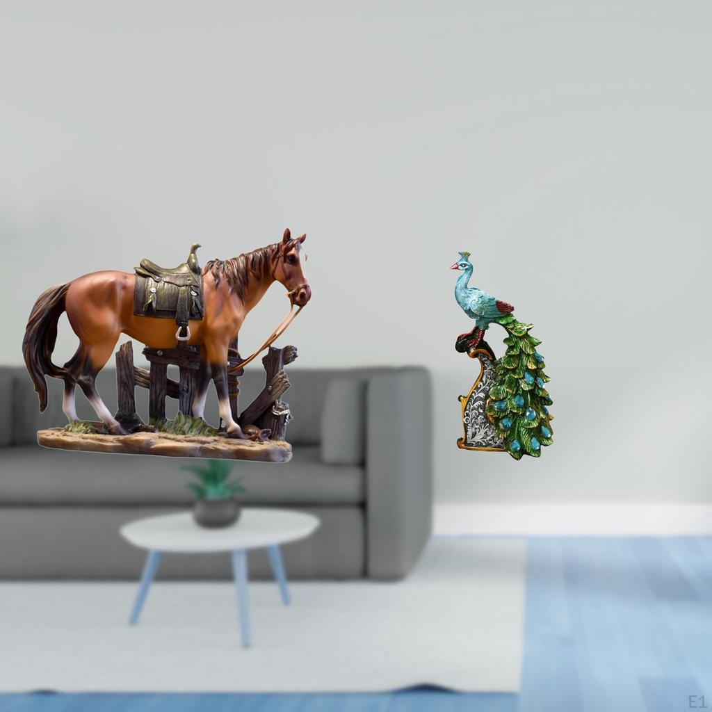 Majestic Equine And Peacock Resin Sculpture Collection Elegant Animal Figurine Ornament for Home