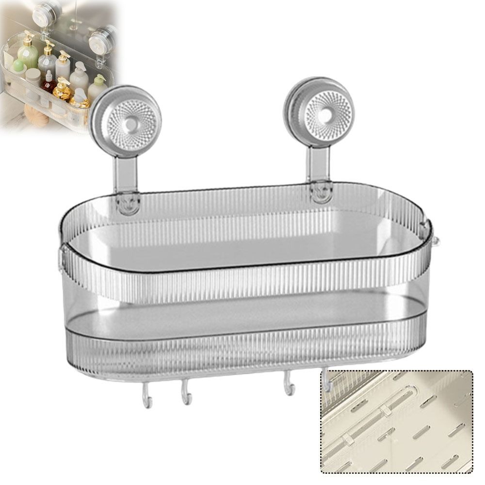 New Suction Cup Bathroom Shelves Transparent With Drain Hole Kitchen Storage Box Wall Mounted Storage Rack Home Supplies