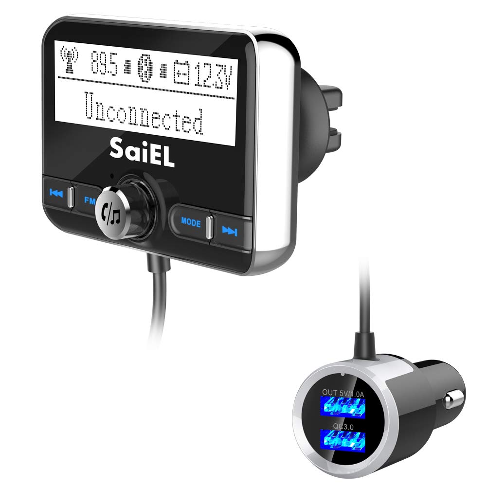 

SaiEL FM Transmitter, Siri Compatible, Bluetooth 4.2 Chip, Noise Cancelling, Fast Charging Port, Hands-free one size