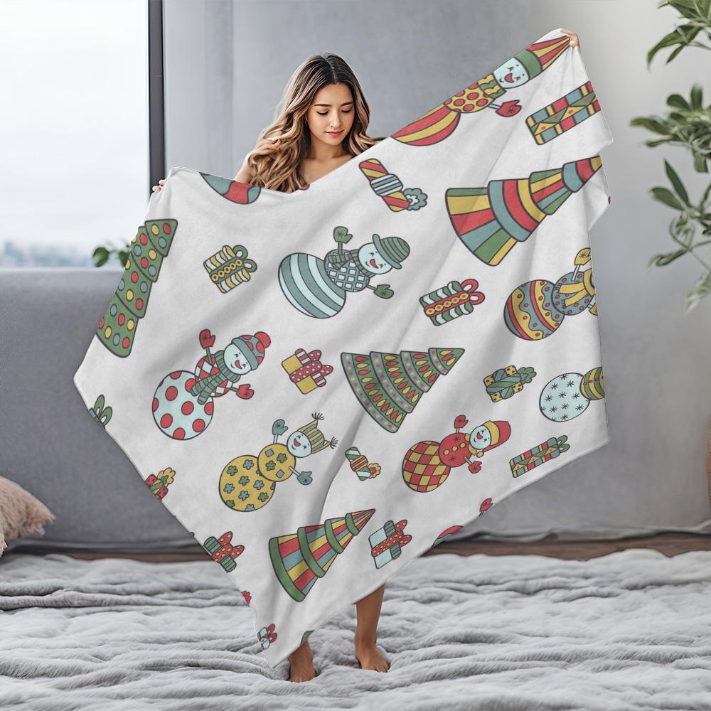 Gemütliche Überwurfdecke Niedliches Schneemannmuster Winter-Heimdekoration Weiche Warme Flanelldecke Geschenkidee Weihnachtsfestliches Design