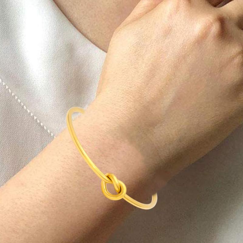 Elegant Geometric Open Knot Bangle Bracelet In Gold Finish Jewelry Accessory for Fashionable Women Seek Unique Styles