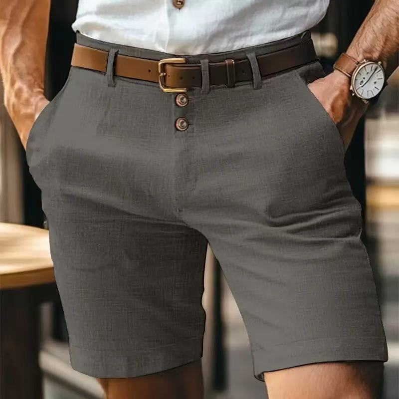 Nuovo Arrivo Estivo Pantaloncini da Uomo Pantaloncini da Uomo in Lino a Cinque Pollici Lisci con Bottone Davanti Pantaloni Casual Sportivi da Spiaggia