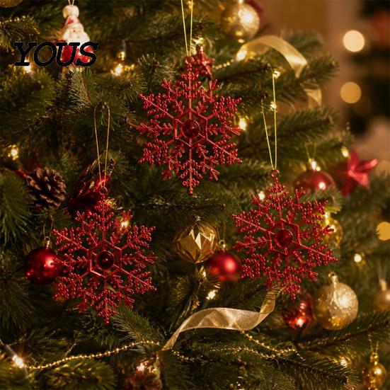 Three Dimensional Snowflake Hanging Ornaments 3Pcs Christmas Tree Snowflakes Ornaments, 10cm Glitter Plastic Holiday Party Decor for Decorations