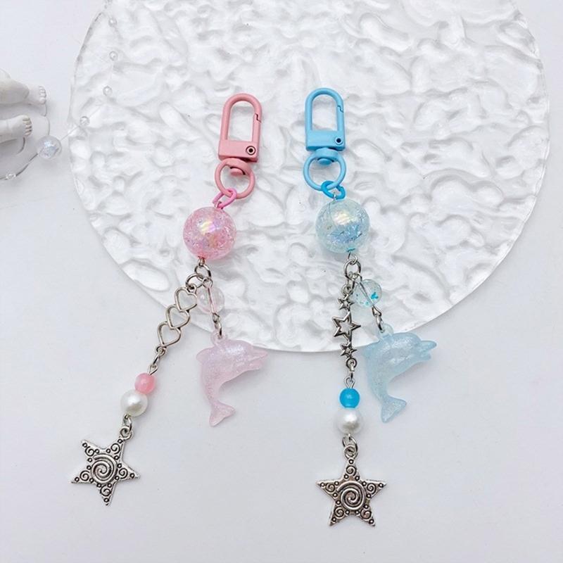 Cute Bowknot Pendant Keychain Dolphin Phone Charm Stylish Beaded Keychain Elegant Bag Pendant Suitale for Daily Use