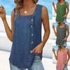 Summer Women's Tank Tops Pleated Square Collar Sleeveless Button Undershirt Vest