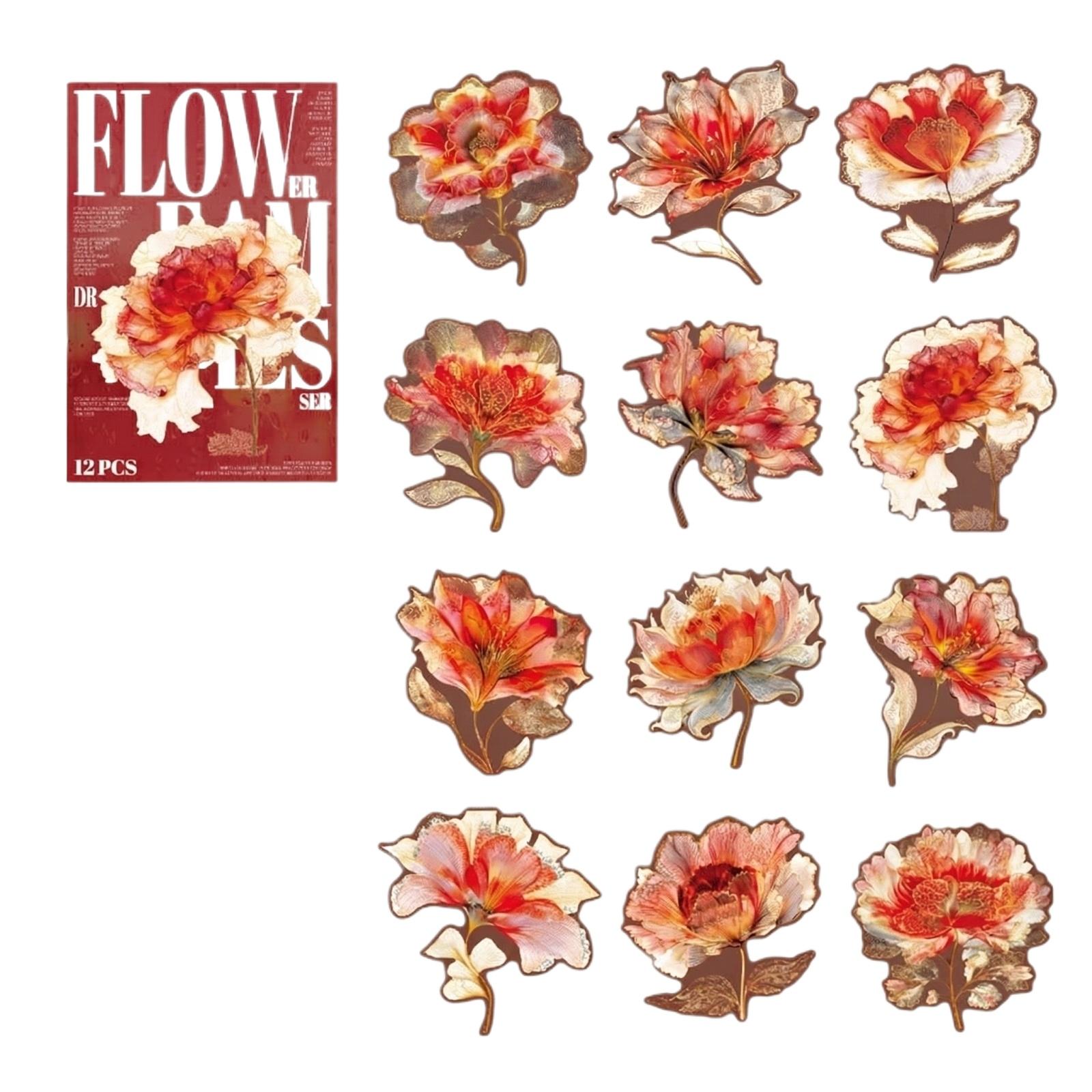 

Faint Flower Shadows Floral Themed PET Sticker Pack 12 Pieces Decorative Botanical Design for Scrapbooking Journals and Craft Projects