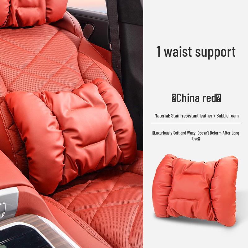 Luxury Leather Car Neck & Lumbar Support Pillow Set