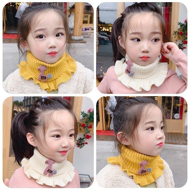 New Baby Knitted Scarf Cartoon Wool Giraffe Ruffle Neck Warmer Girls Kids Accessories Collar Circle Outdoor Winter Warm Scarves