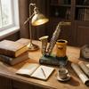 Vintage Pen Holder Organizer, Luxury Desktop Storage Box for Home Study Desk Decor Gift