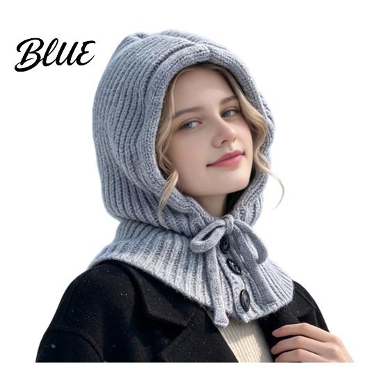 Knitted Hat with Neck Warmer Women Hooded Scarf for Winter Knit Pullover Balaclava Hood Cozy Adjustable Drawstring Warm Gaiter Skull Cap