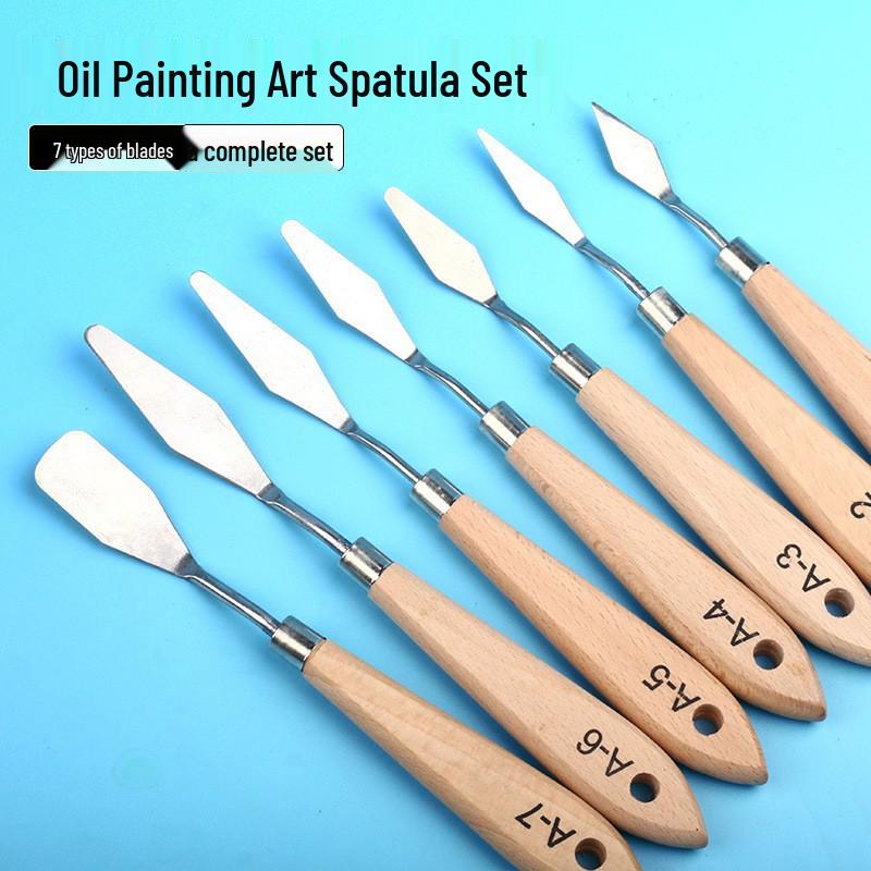 Stainless Steel Pigment Palette Knife Set for Oil Painting - Flat & Pointed Heads, Wooden Handles