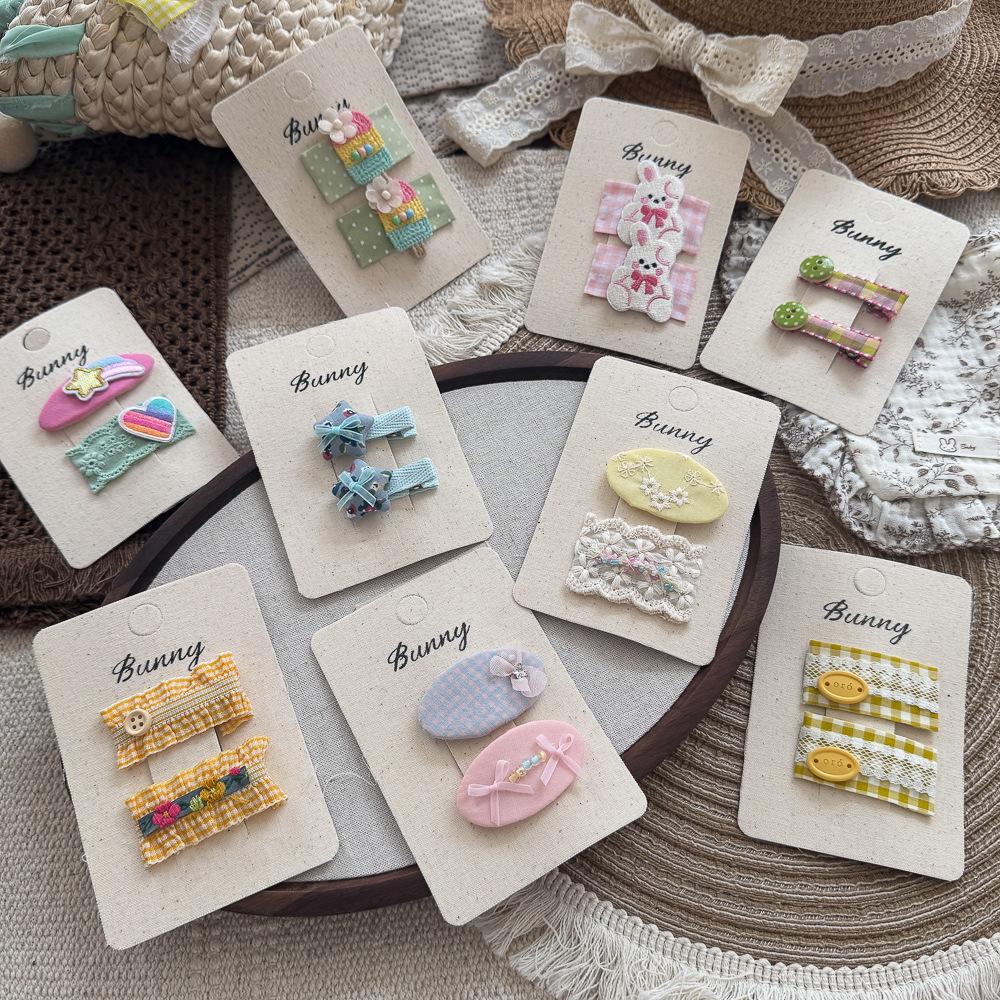 Korean Handmade Floral Plaid Lace Hair Clips for Little Girls