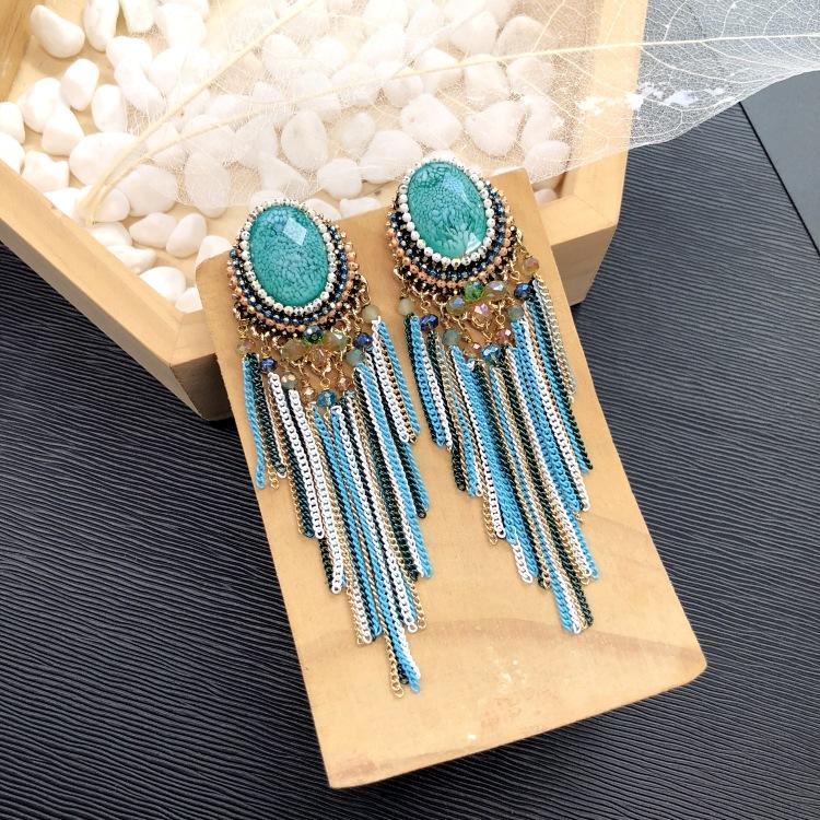 Luxury Retro Handmade Crystal Earrings Femininity Versatile Long Fringed Bride Earrings High-end Ear Jewelry
