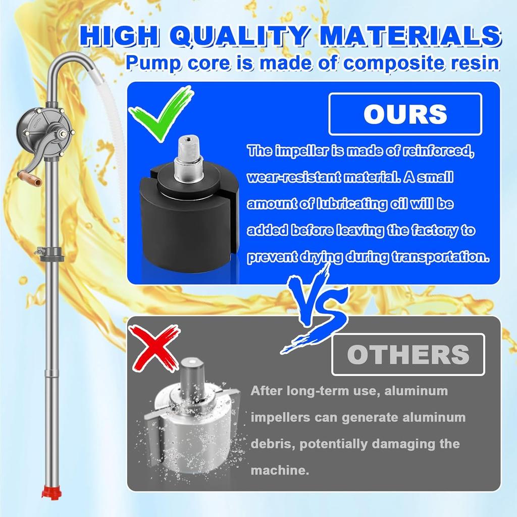 55 Gallon Drum Pump,Rotary All-Aluminum Manual Hand Transfer Pump for 5-55 Gallon Barrels Oil Diesel Kerosene