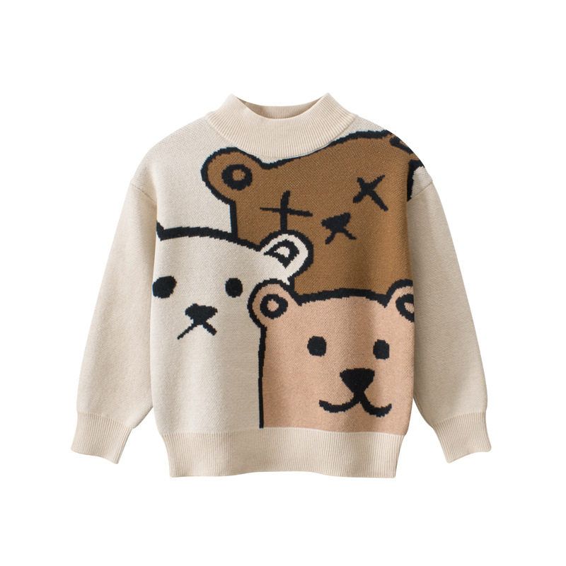 27Kids Children s Clothing Spring and Autumn Kids  Sweater Boys Bear Knitwear Clothes Baby Boys  Half Turtleneck Pullover My3451Khaki 140