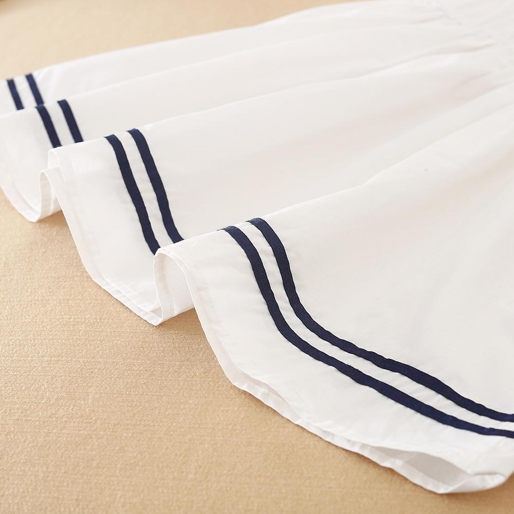Girls Dress 100% Cotton White Sailor Back To School Dress Suitable for 5-12 Years Old Girls Short Sleeved Summer Dresses